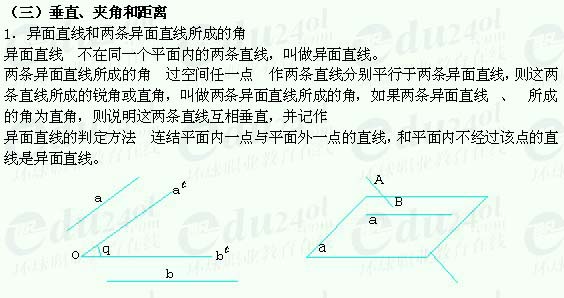【江苏成人高考】复习资料理科数学--直线与平面